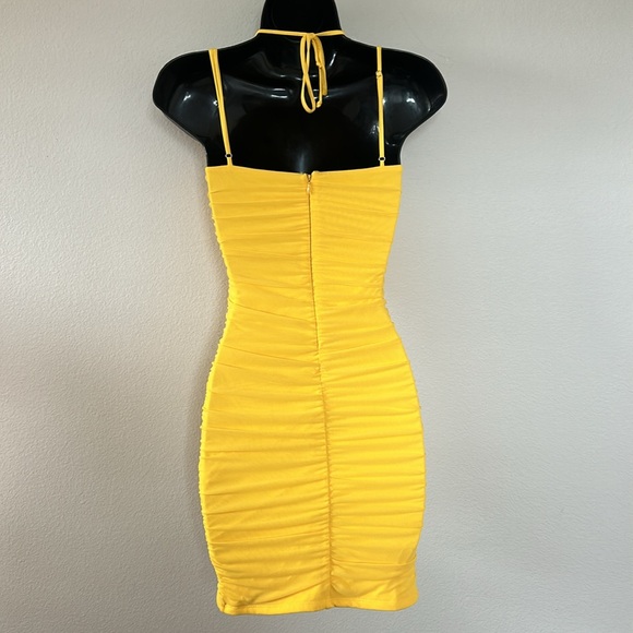 Oh Polly Cabana Collection Yellow Ruched Cowl Neck Mini Dress - Picture 7 of 10